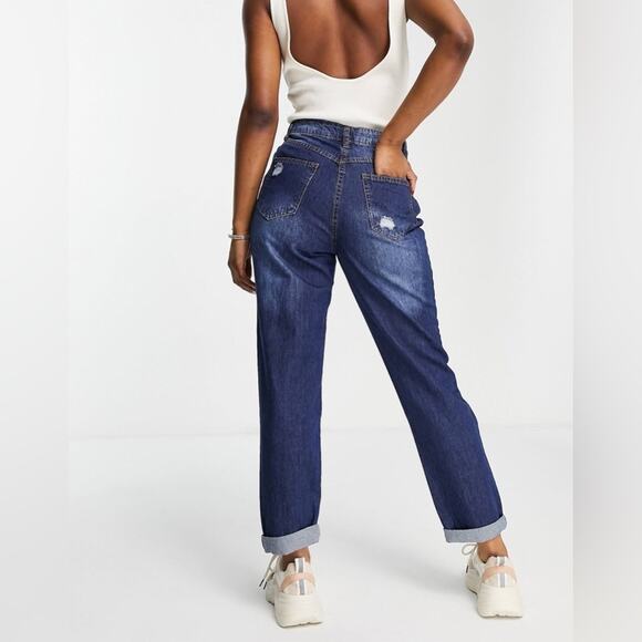 NWT Parisian ASOS Boyfriend Jeans Womens 8 Dark Wash Distressed Slouchy Tomboy - Picture 3 of 7